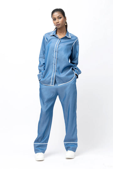 Nocturne Denim Shirt with White Piping