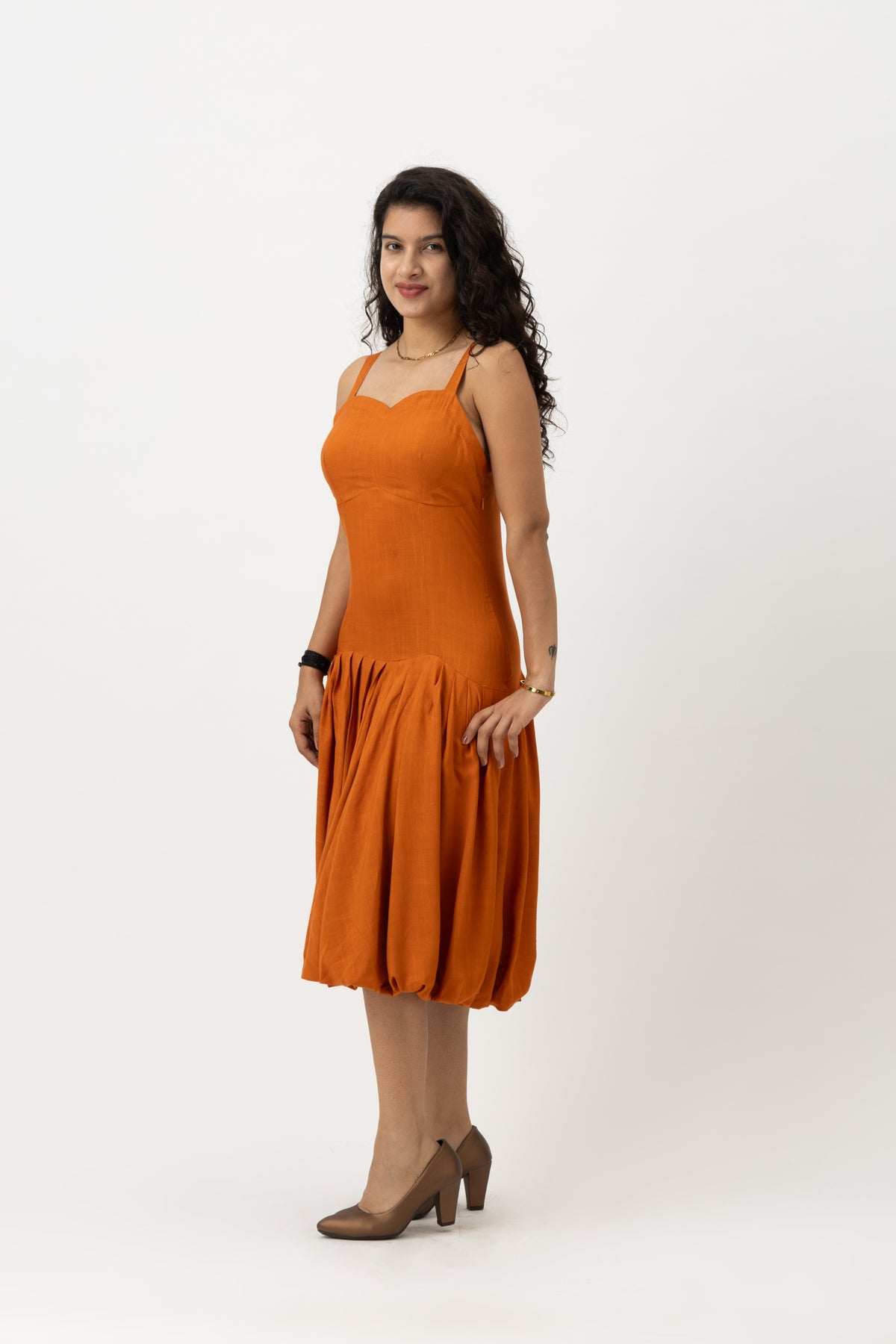 Solene Drop-Waist Dress Burnt sienna