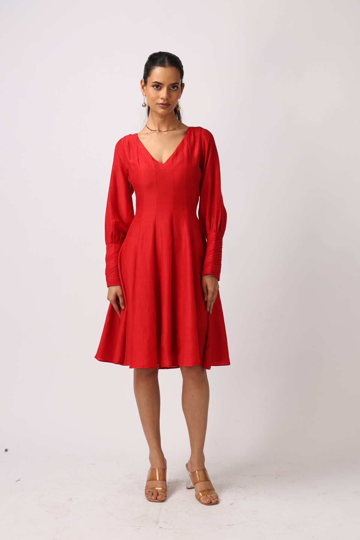 Crimson Flare Midi Dress