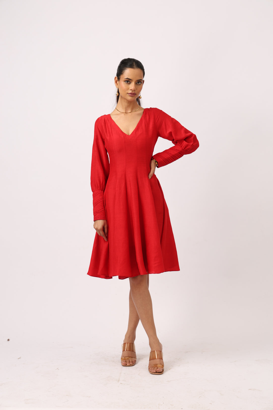Crimson Flare Midi Dress