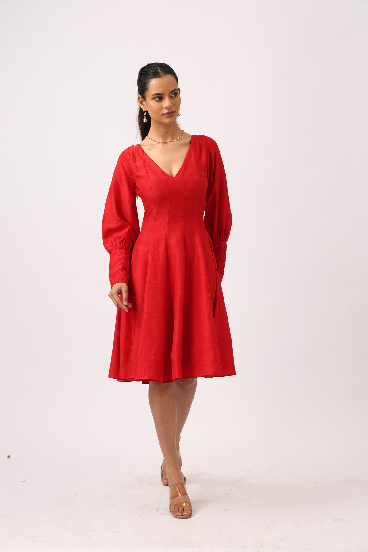 Crimson Flare Midi Dress