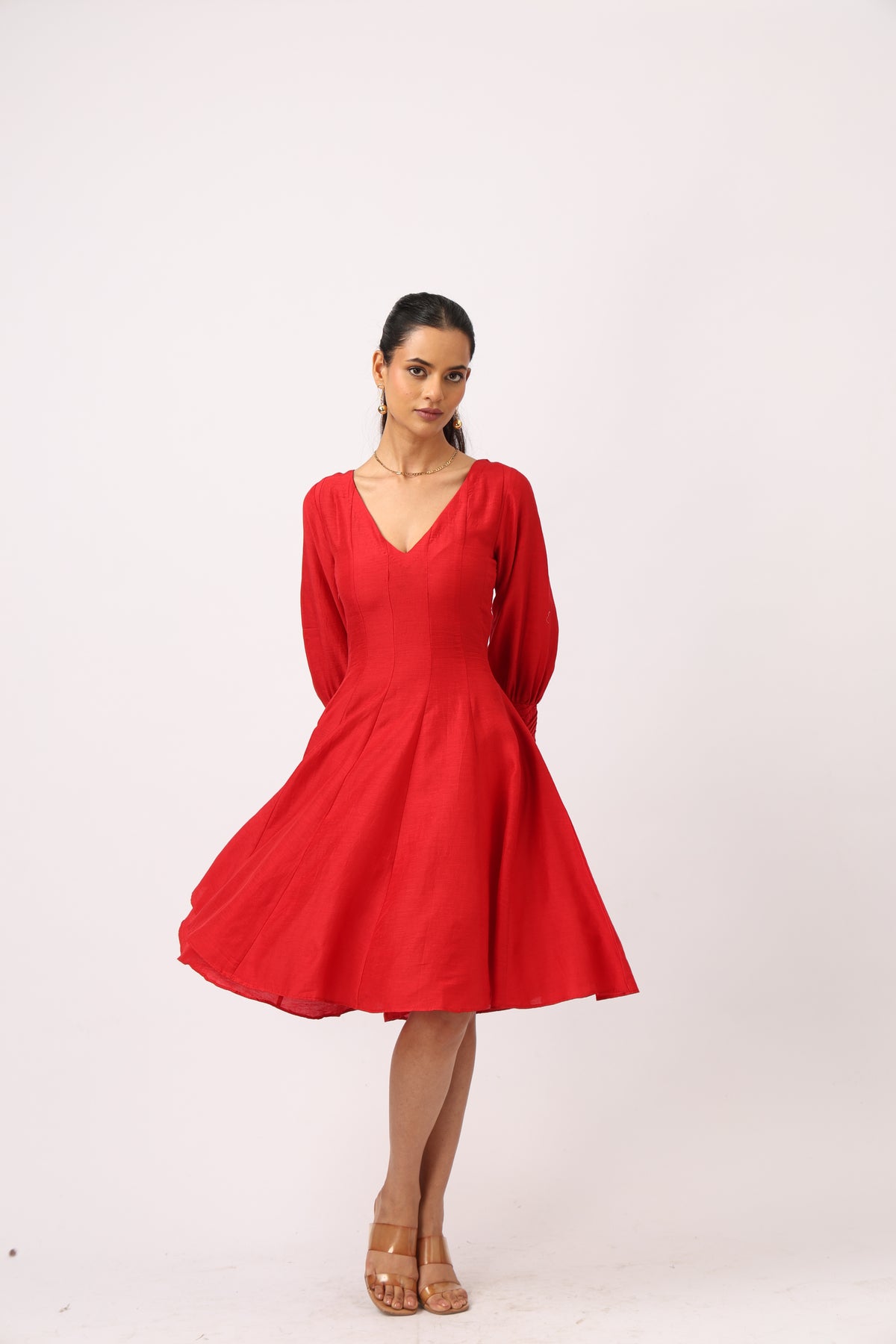 Crimson Flare Midi Dress