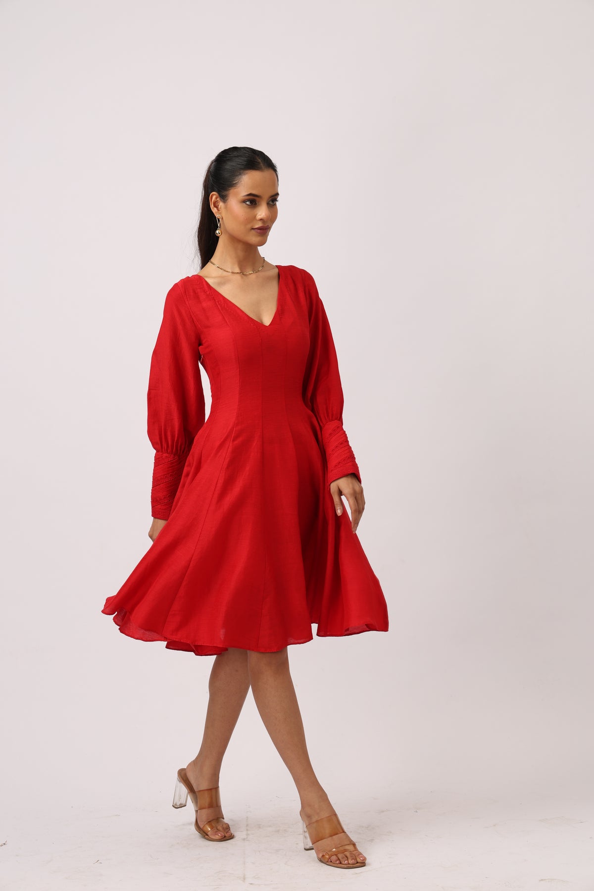Crimson Flare Midi Dress