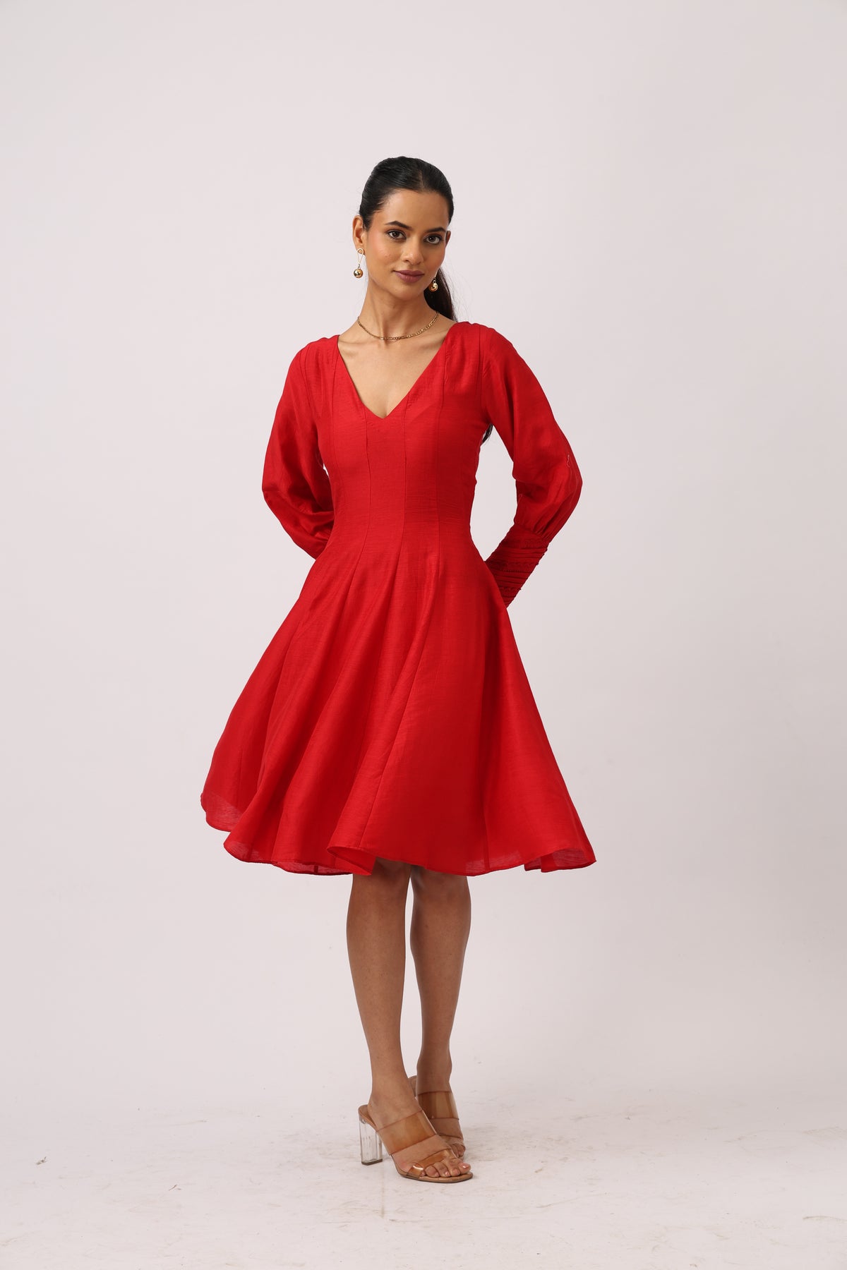 Crimson Flare Midi Dress