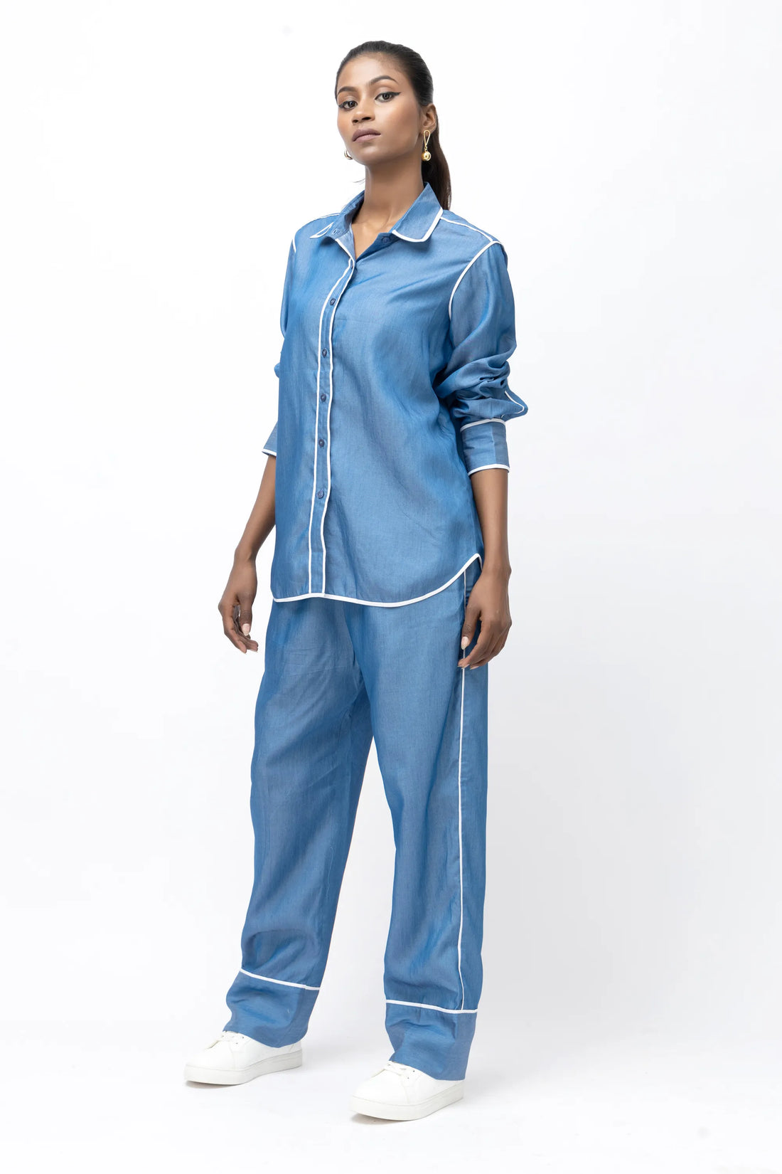 Byragi Vintage Pajama-Inspired Blue Set