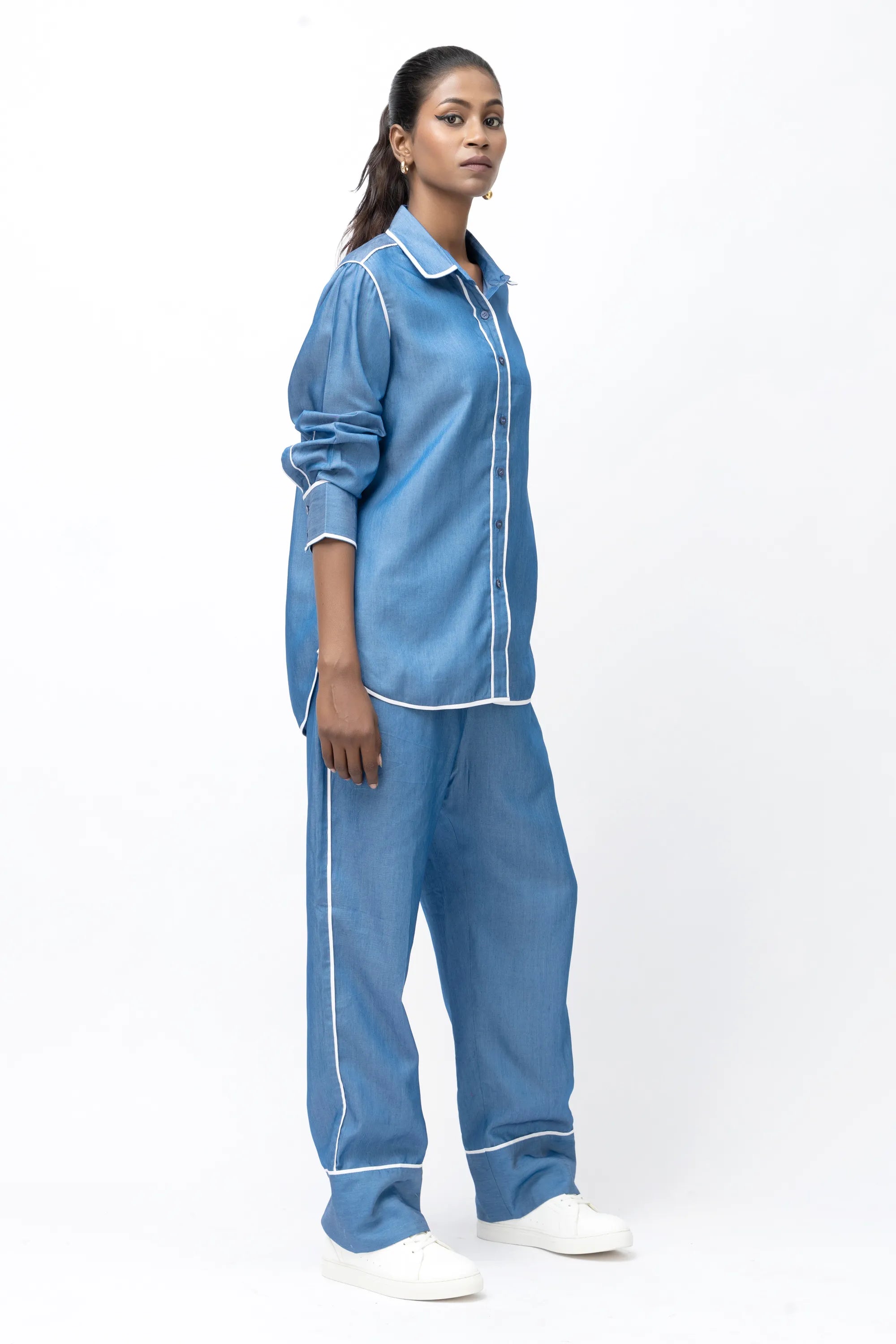 Nocturne Denim Shirt with White Piping