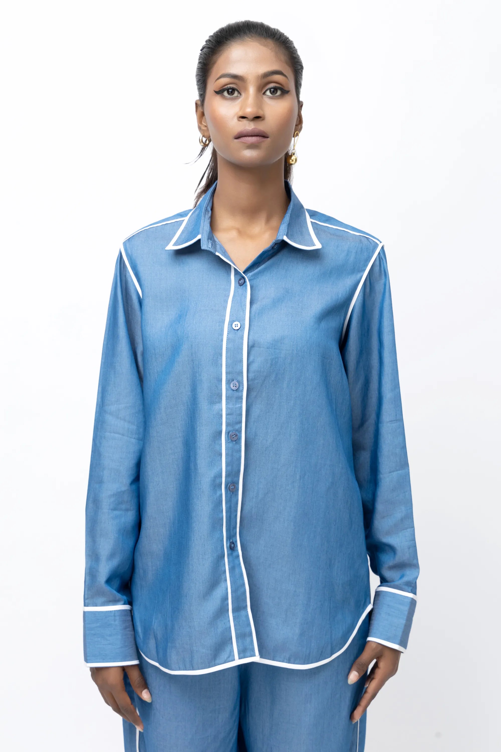 Nocturne Denim Shirt with White Piping