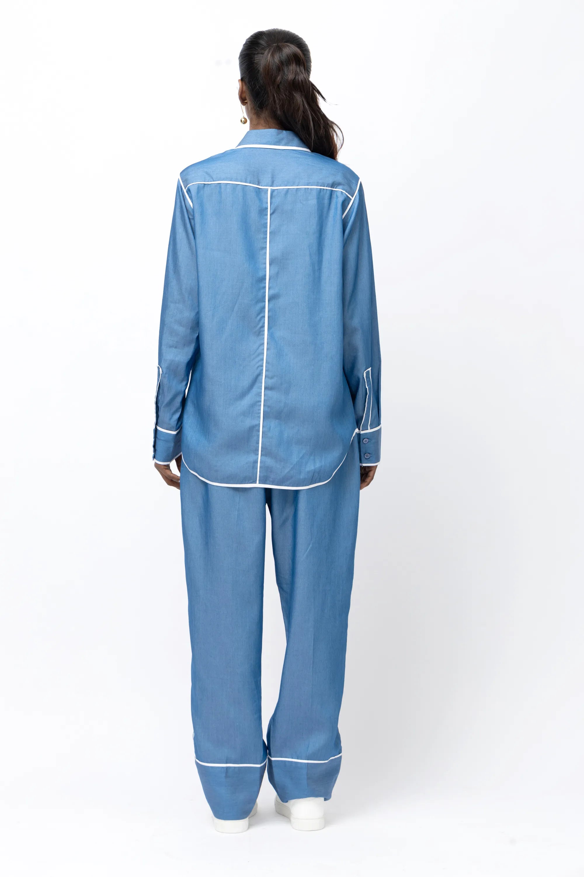 Nocturne Denim Shirt with White Piping